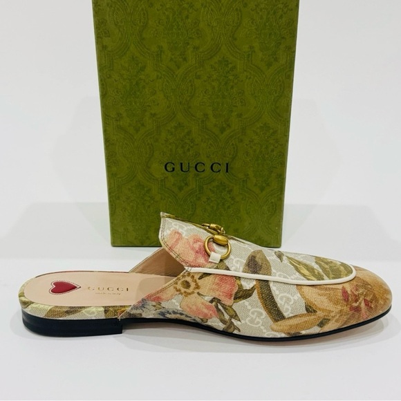 GUCCI Princetown GG Supreme H2O Floral Mules Slides Slipper Size 40.5 Beige NEW - Picture 11 of 16